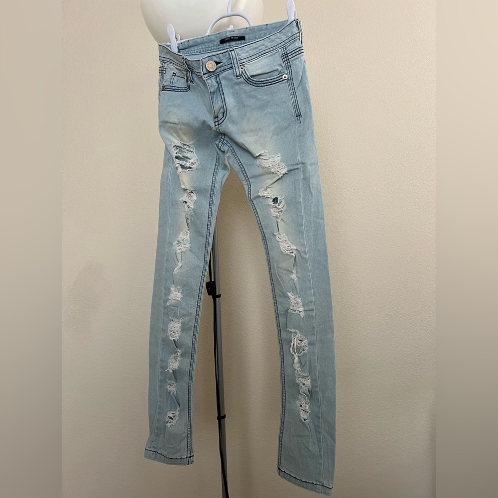 Japanese brand Light Blue Distressed Skinny Jeans